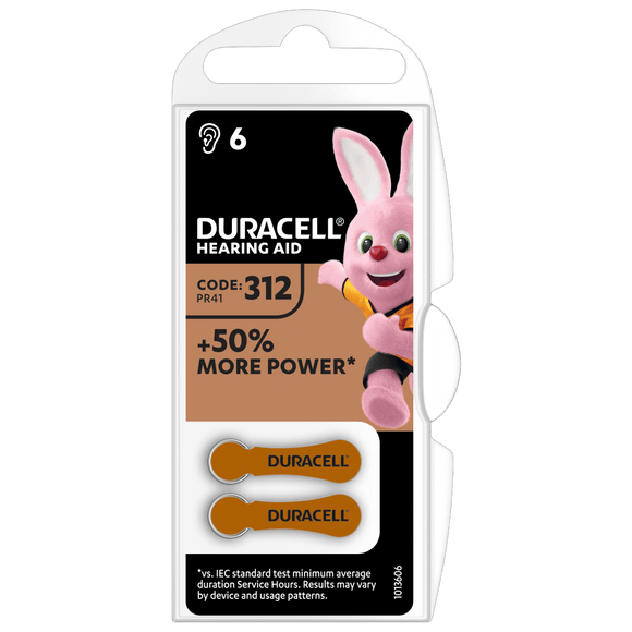 DA312 Duracell 6 pack Hearing Aid Battery
